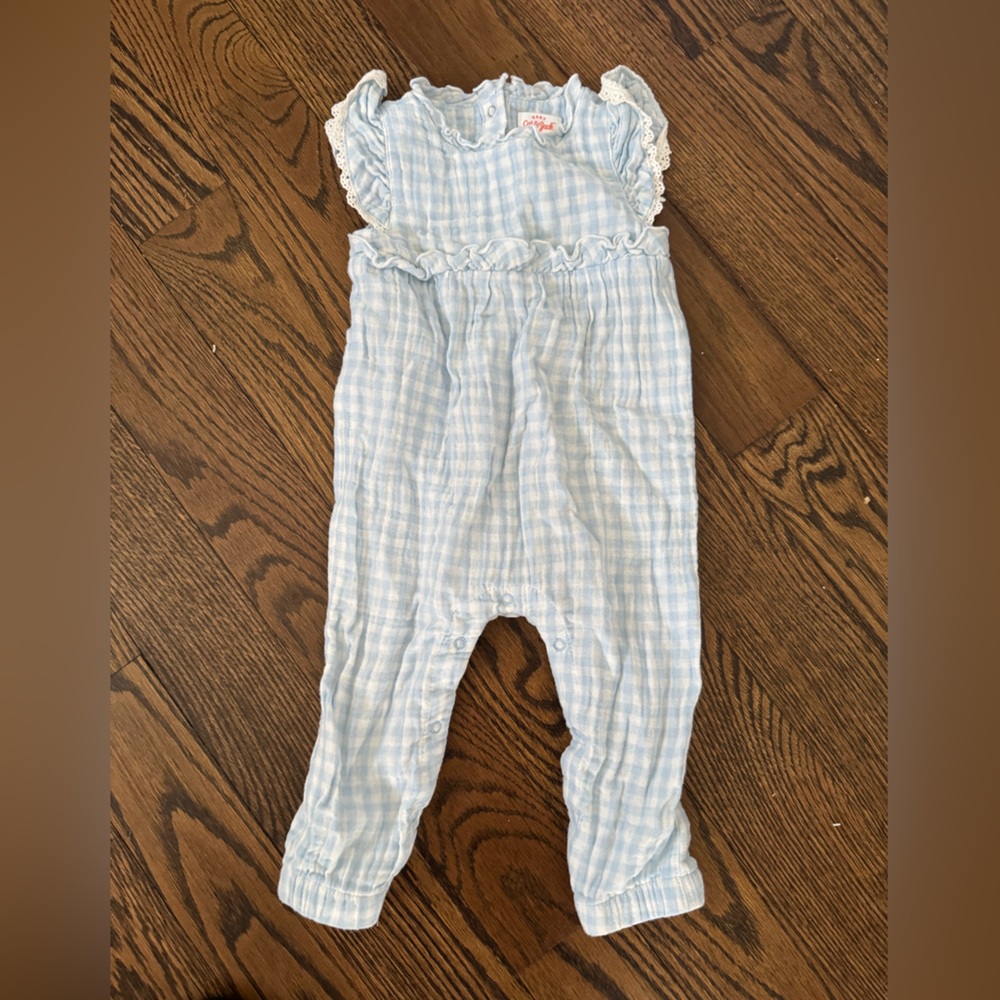 Blue and white gingham romper 12m